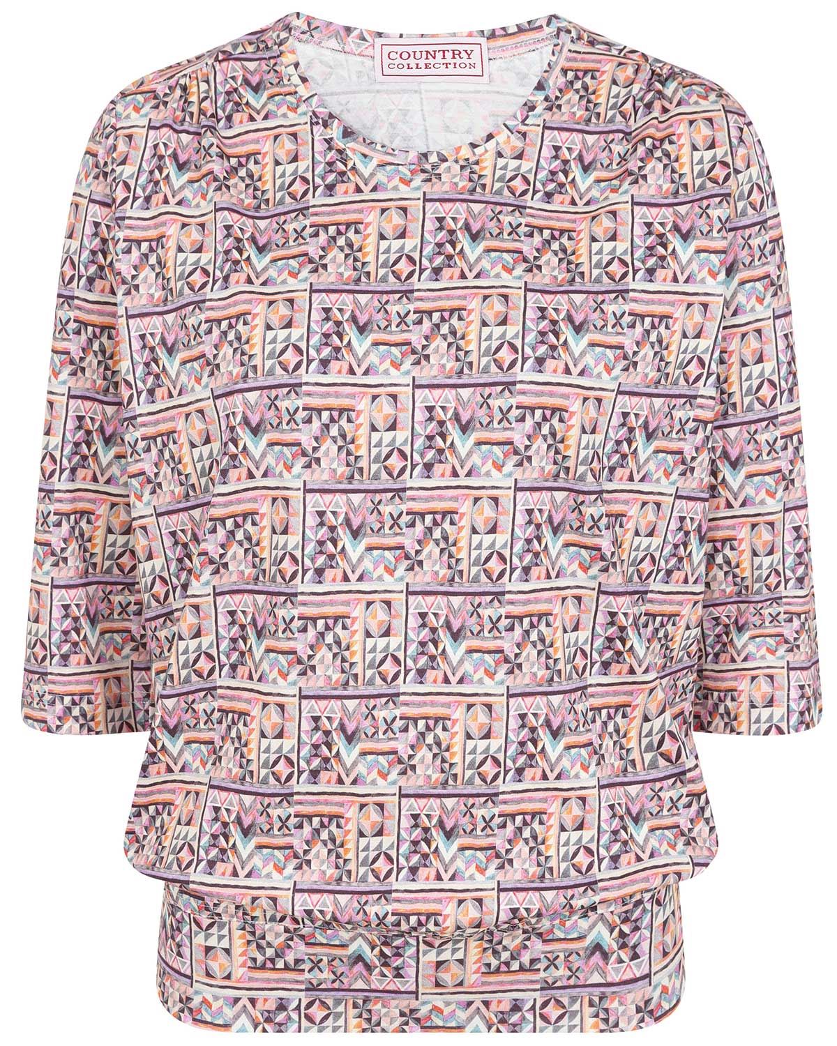 Willa Patterned Cotton 3/4 Sleeve Blouson Top - Image 1 - The Classic Boutique