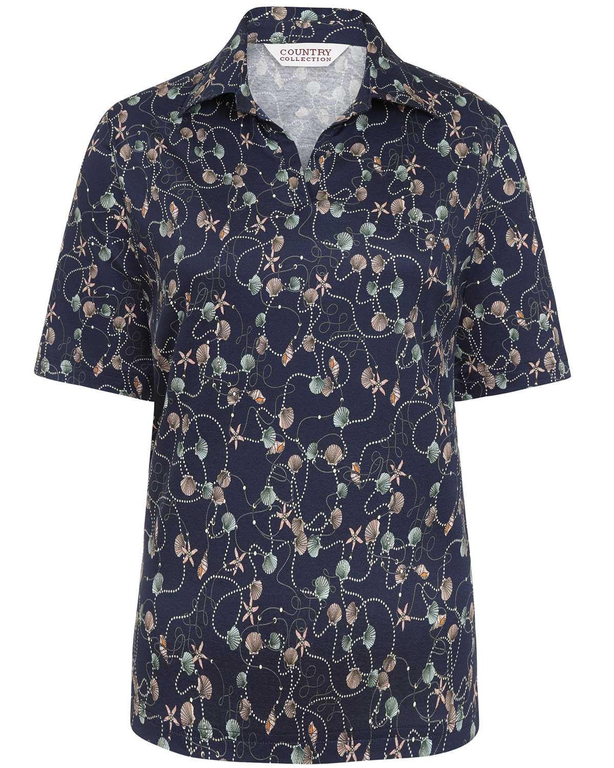 Shelby Patterned Short Sleeve Cotton Polo Top - Image 2 - The Classic Boutique