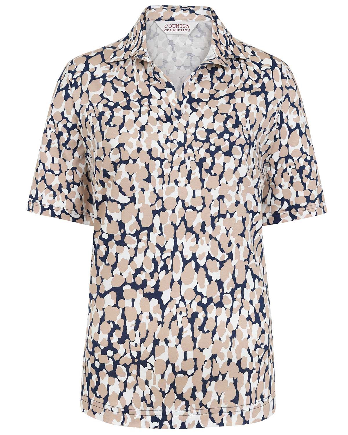 Gina Patterned Short Sleeve Cotton Polo Top - Image 2 - The Classic Boutique