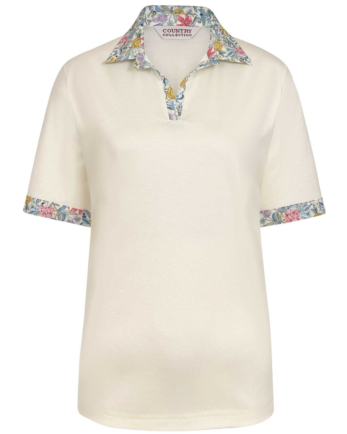 Simone Trimmed Short Sleeve Cotton Polo Top - Image 2 - The Classic Boutique