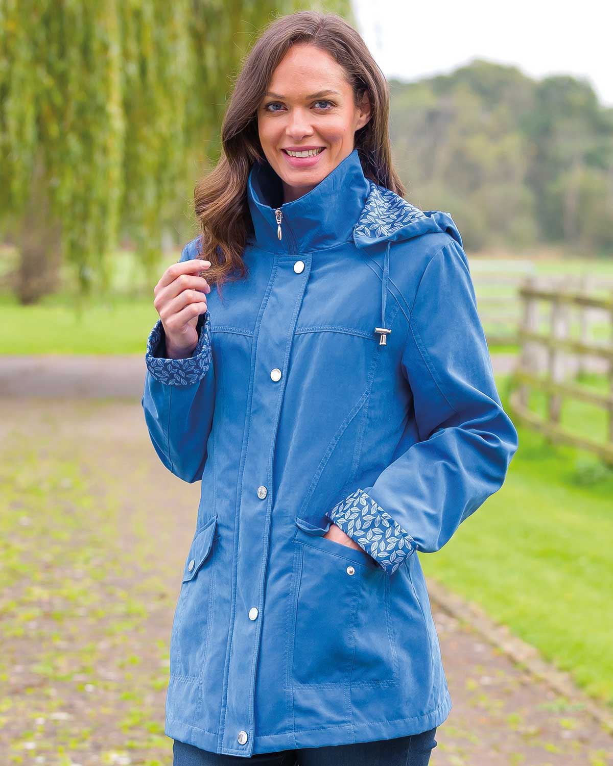 Wilma Printed Showerproof Jacket - Blue - The Classic Boutique
