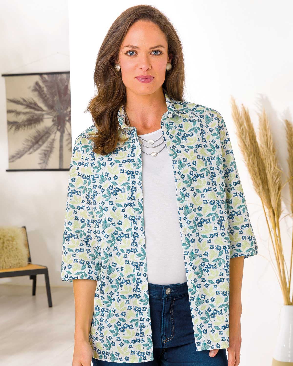 Mindy Patterned 3/4 Sleeve Cotton Blouse - Image 1 - The Classic Boutique