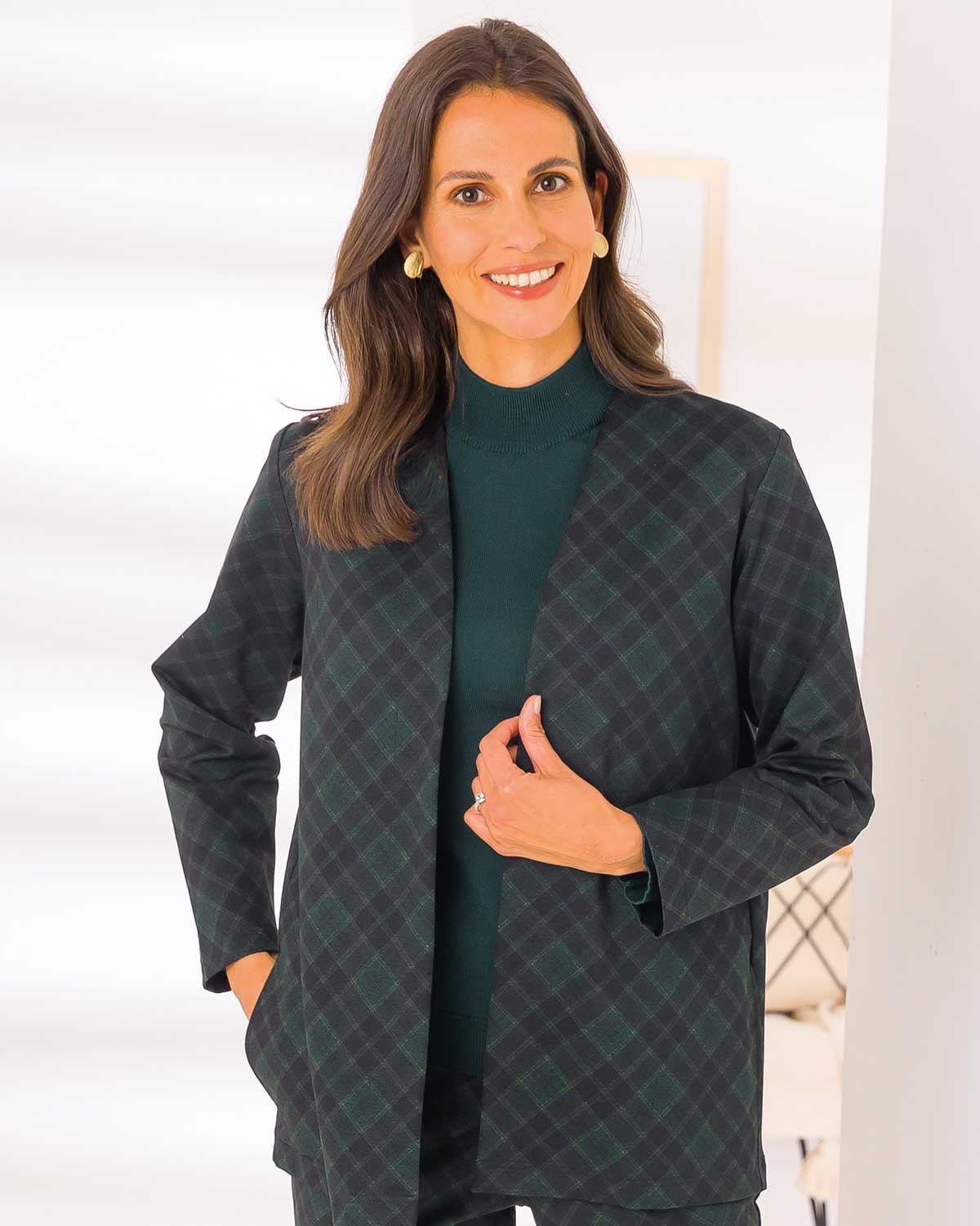 Elle Edge To Edge Checked Ladies Jacket - Image 1 - The Classic Boutique