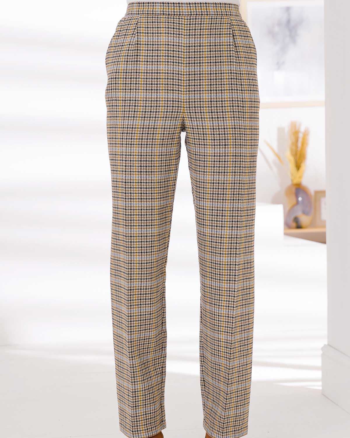 Camden Pull On Wool Blend Checked Trousers - Image 1 - The Classic Boutique