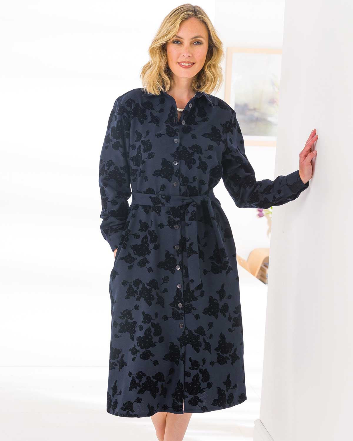 Jordan Floral Long Sleeve Wool Blend Shirt Dress - Image 1 - The Classic Boutique