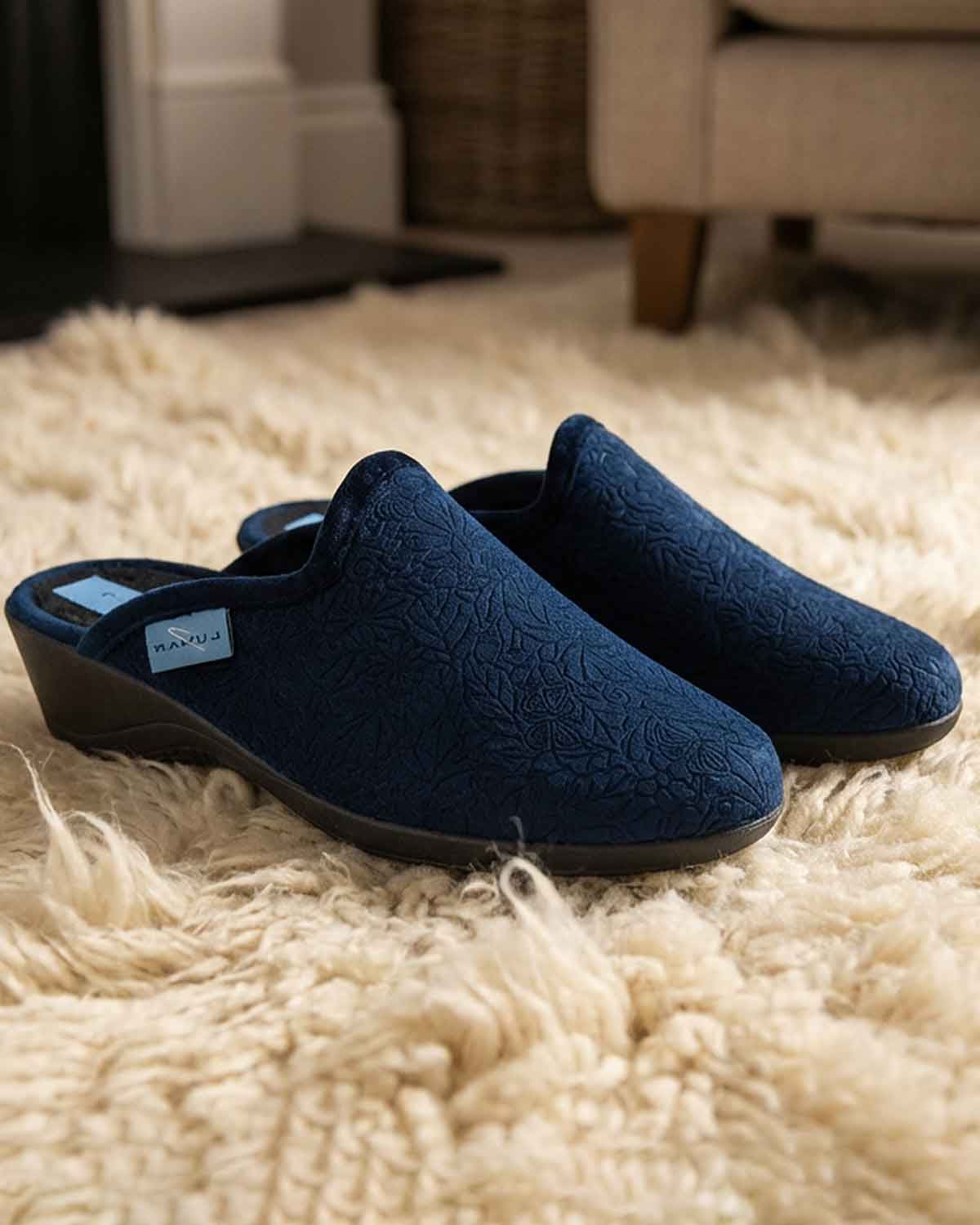 Lunar Sylvie Slip On Ladies Slipper - Navy - Lunar