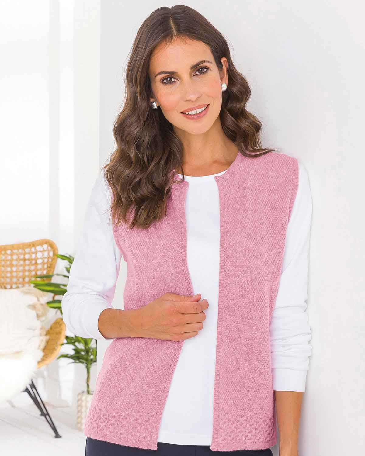 Ellen Edge To Edge Lambswool Ladies Waistcoat - Carnation - The Classic Boutique