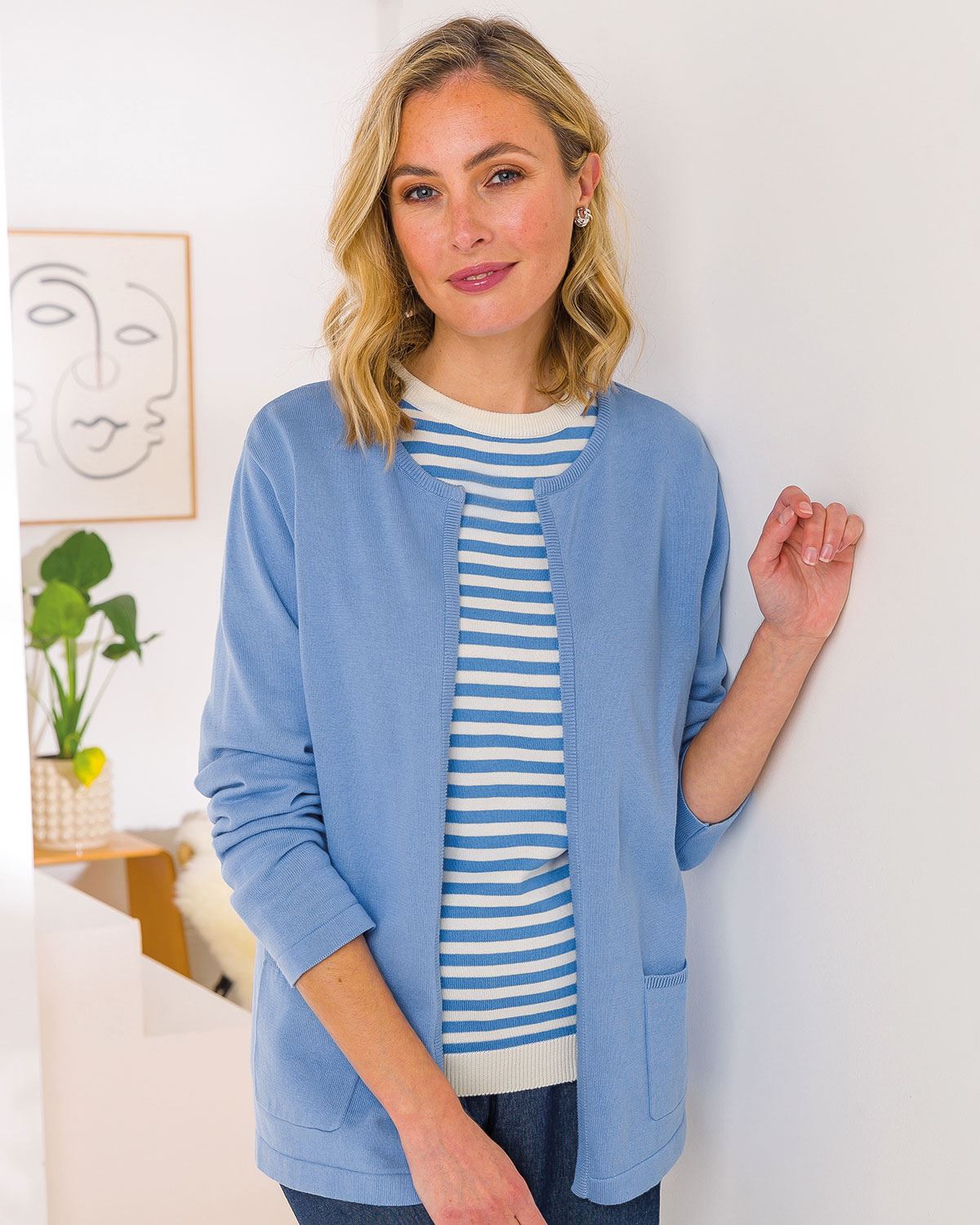 Carla Edge to Edge Pure Cotton Ladies Cardigan - Iris - The Classic Boutique