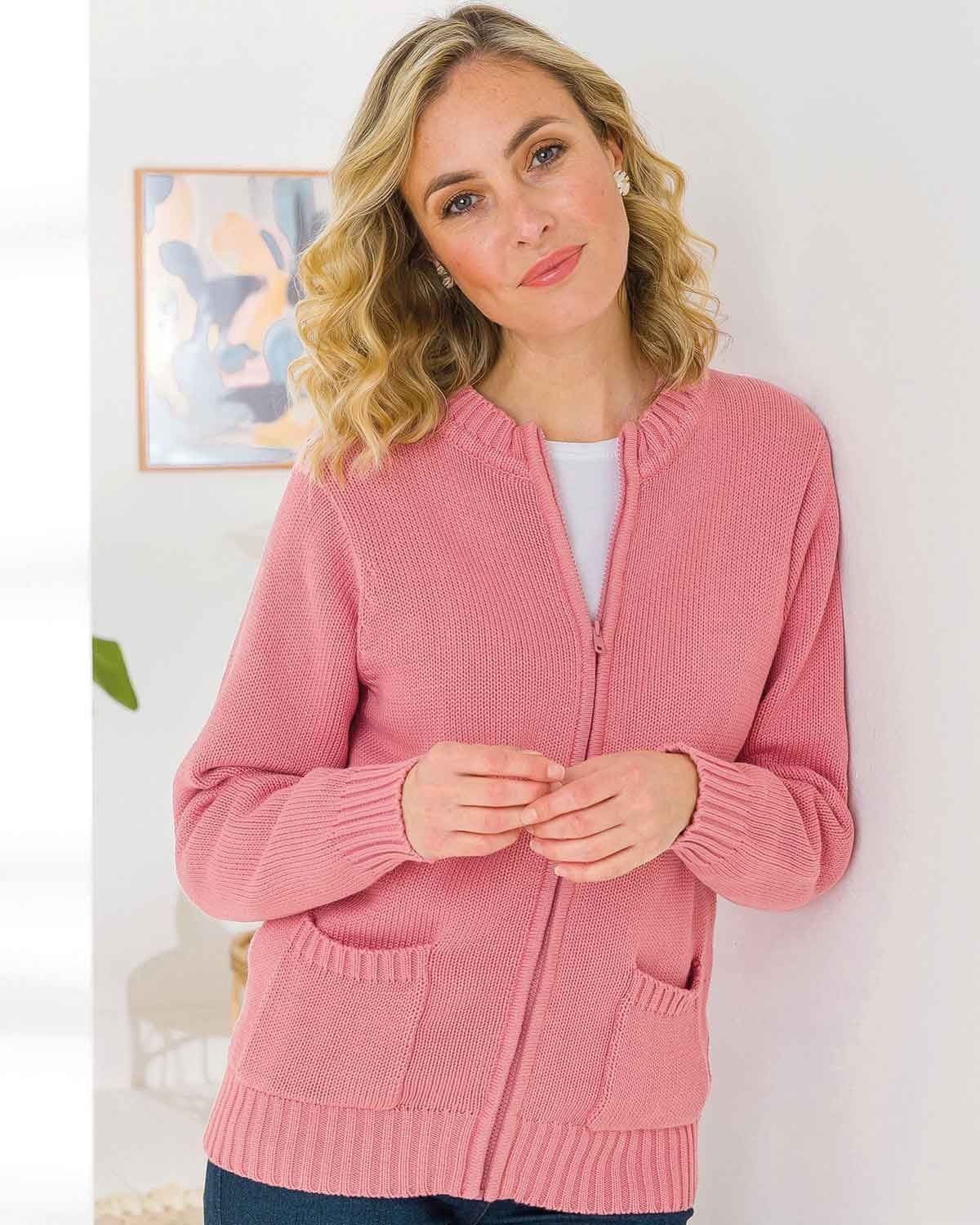 Chloe Pure Cotton Camelia Zipped Ladies Cardigan - The Classic Boutique