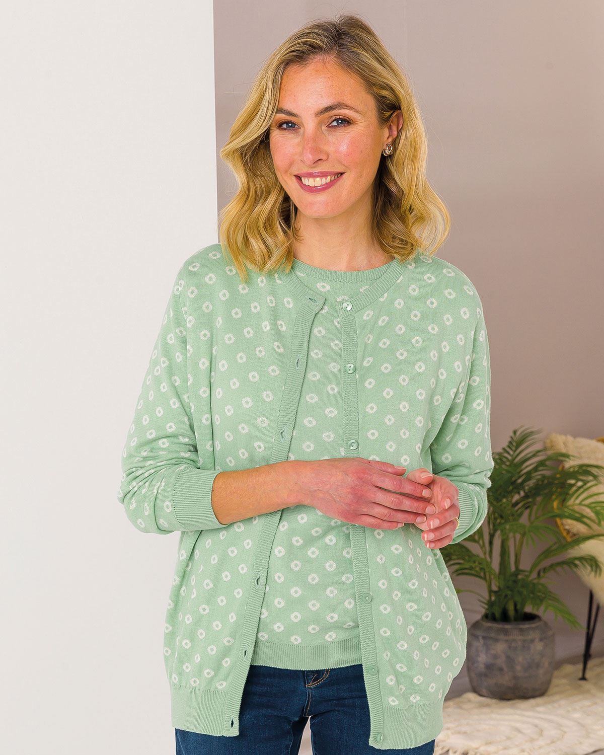 Darcy Jacquard Ladies Pure Cotton Cardigan - Image 1 - The Classic Boutique