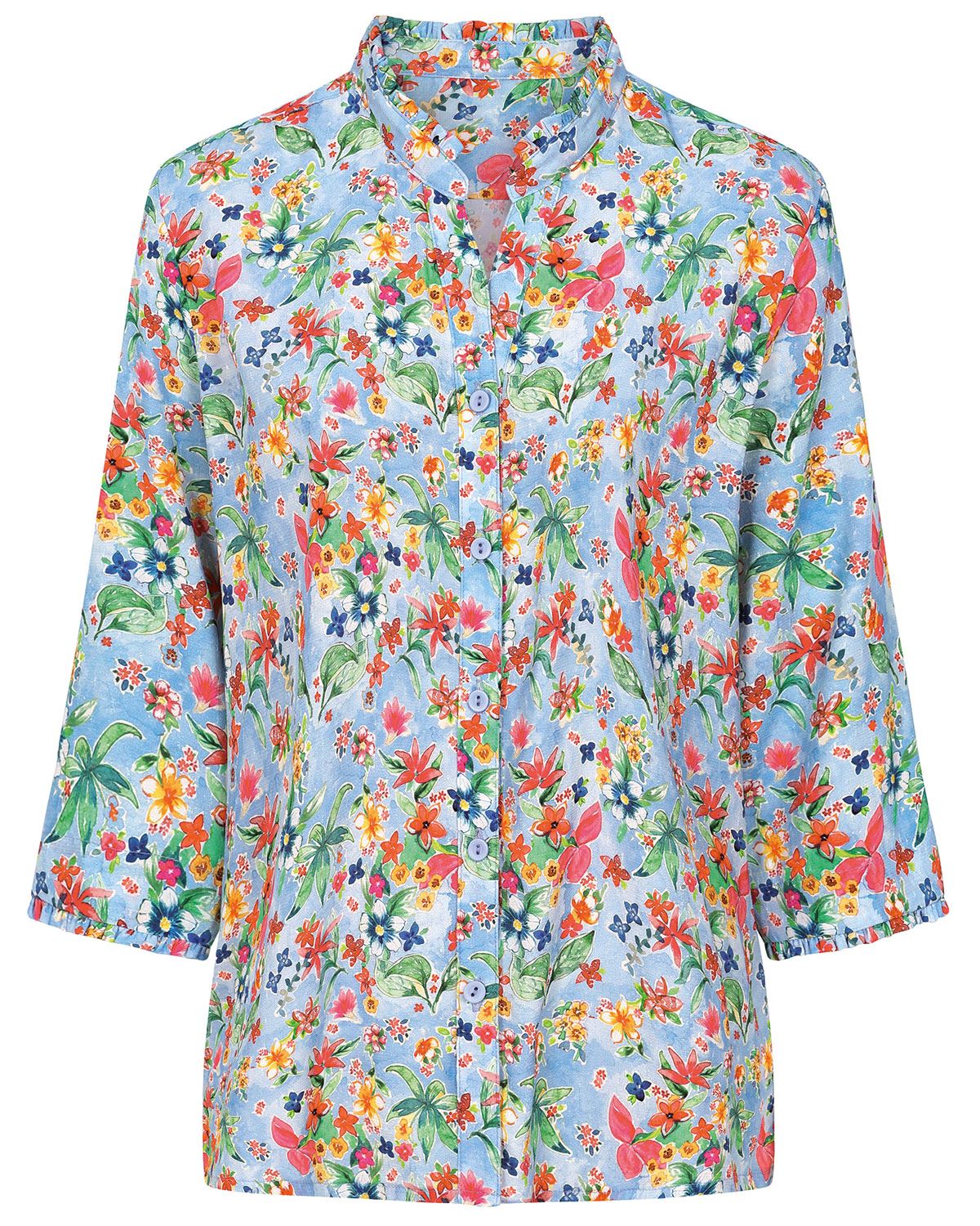 Kelsey Supersoft Viscose Frill Neck 3/4 Sleeve Blouse - Image 4 - The Classic Boutique