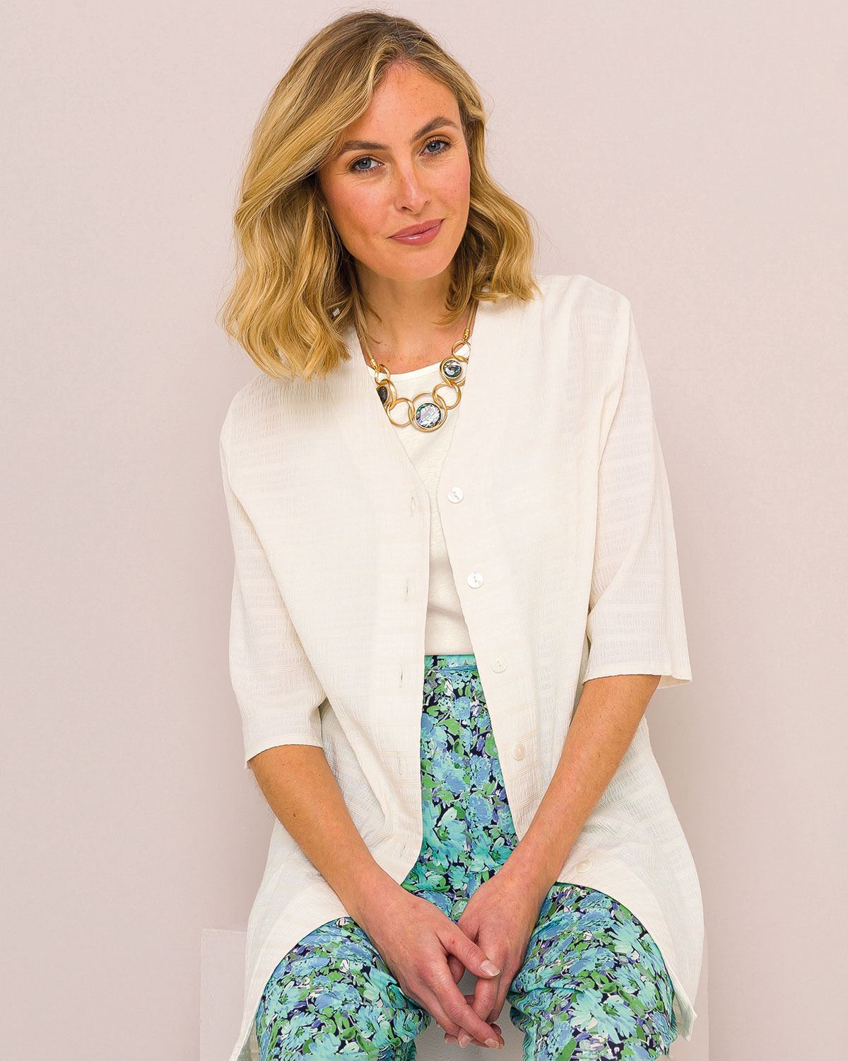 Virginia Cream 3/4 Sleeve Cotton Mix Blouse - Image 1 - The Classic Boutique
