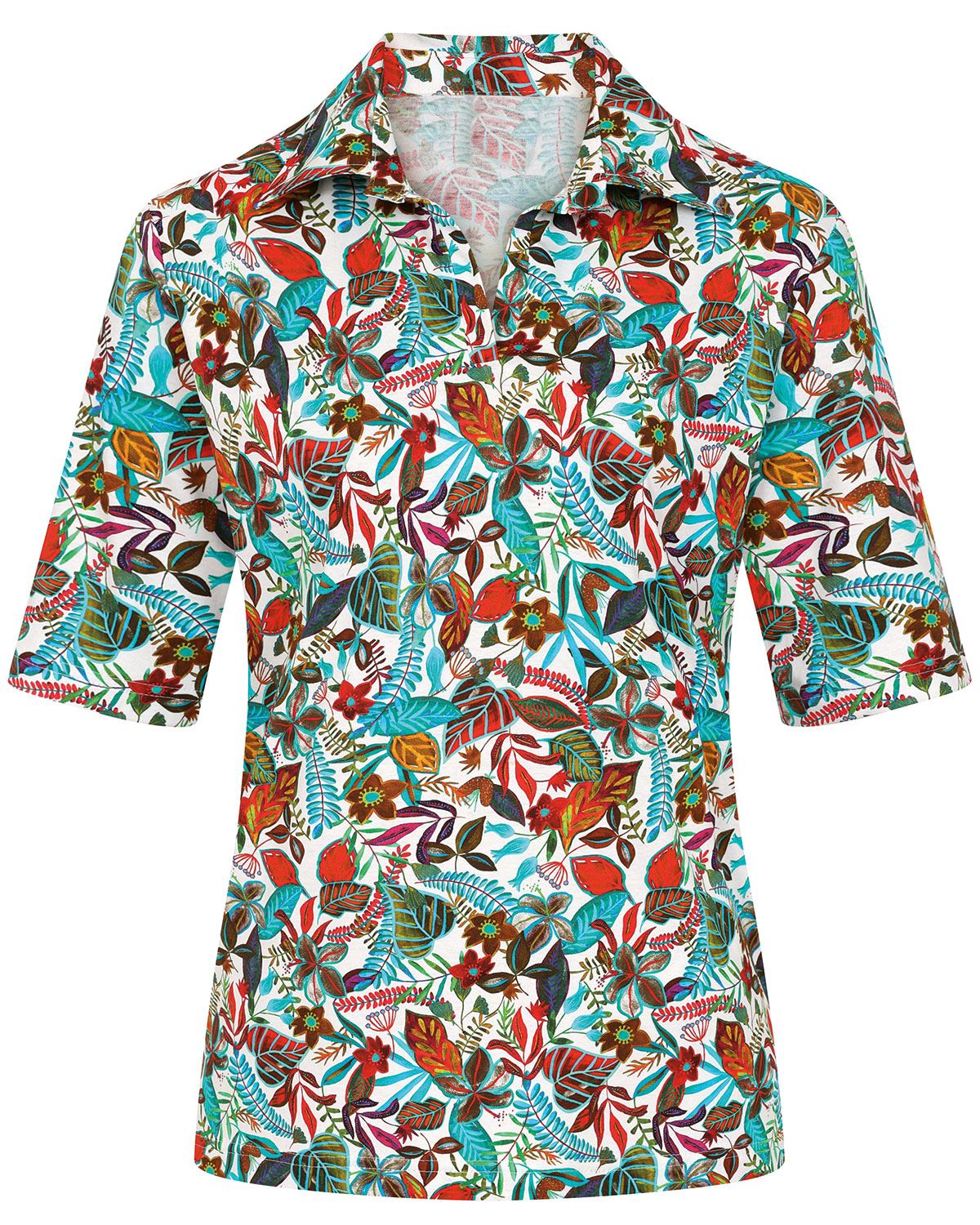 Harper Floral Short Sleeve Cotton Polo Top - Image 2 - The Classic Boutique