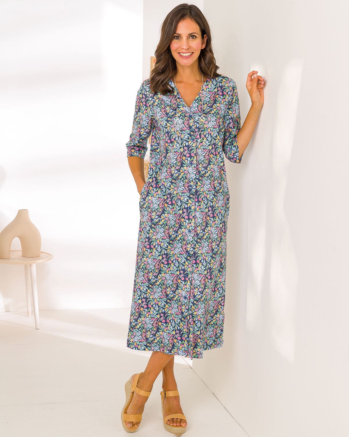 Jayne 3/4 Sleeve Cotton Floral Shirt Dress - Image 2 - The Classic Boutique