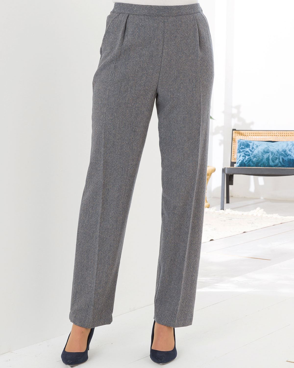 Medway Herringbone Pull On Wool Blend Tweed Trousers - Image 1 - The Classic Boutique