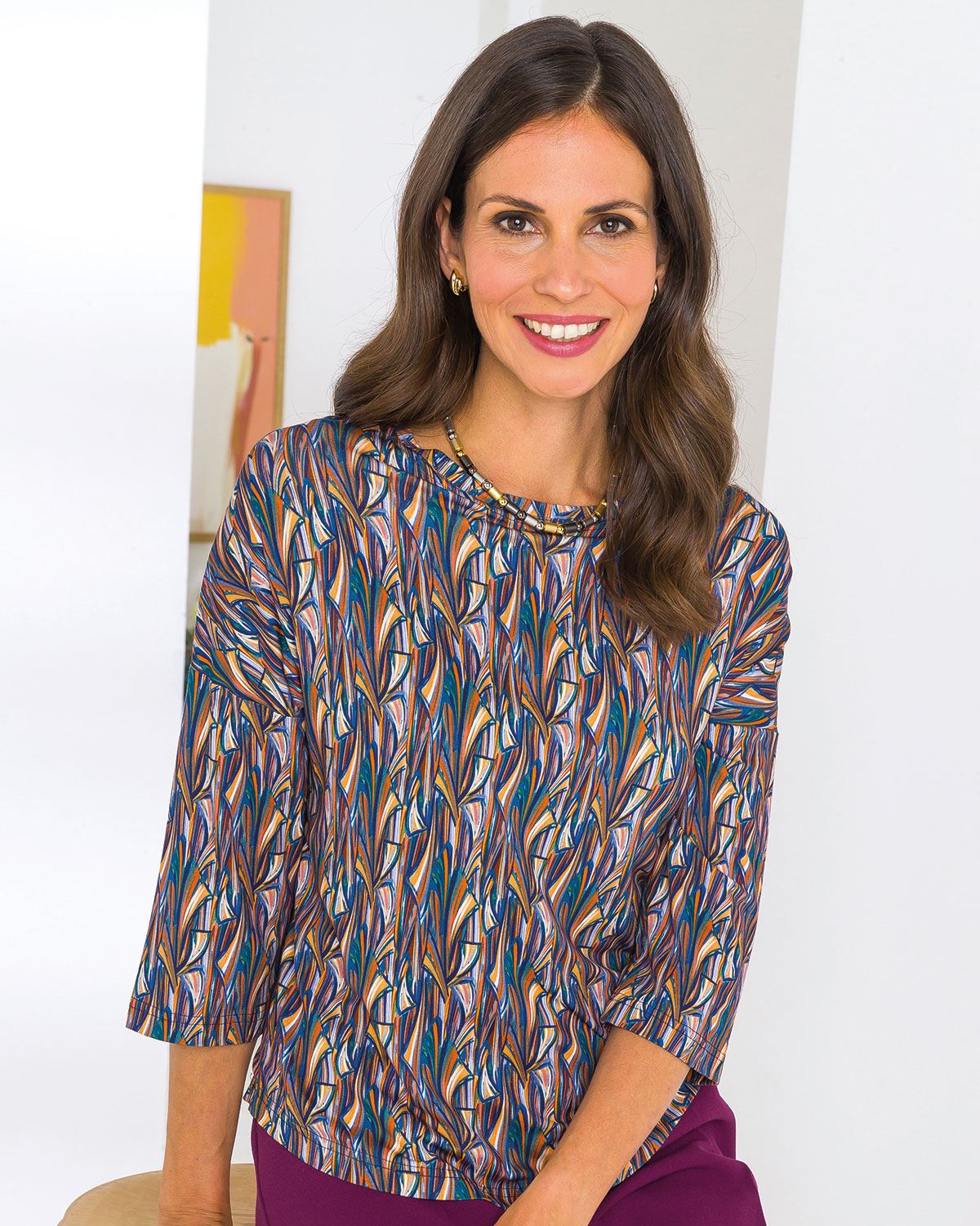 Faye Patterned Crew Neck Dolman Sleeve Top - Image 1 - The Classic Boutique