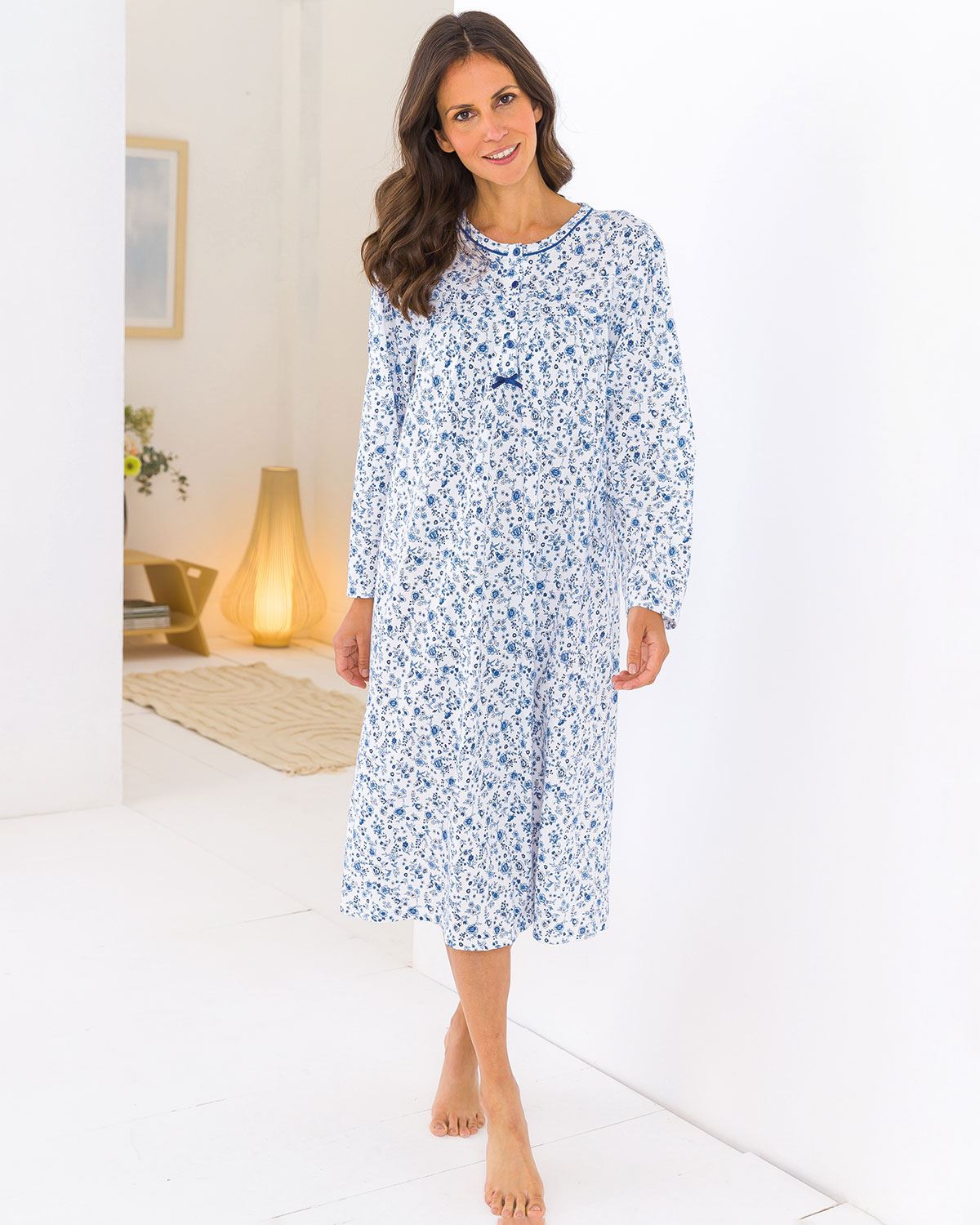 Slenderella Blanche Floral Long Sleeve Cotton Nightdress - Image 1 - The Classic Boutique