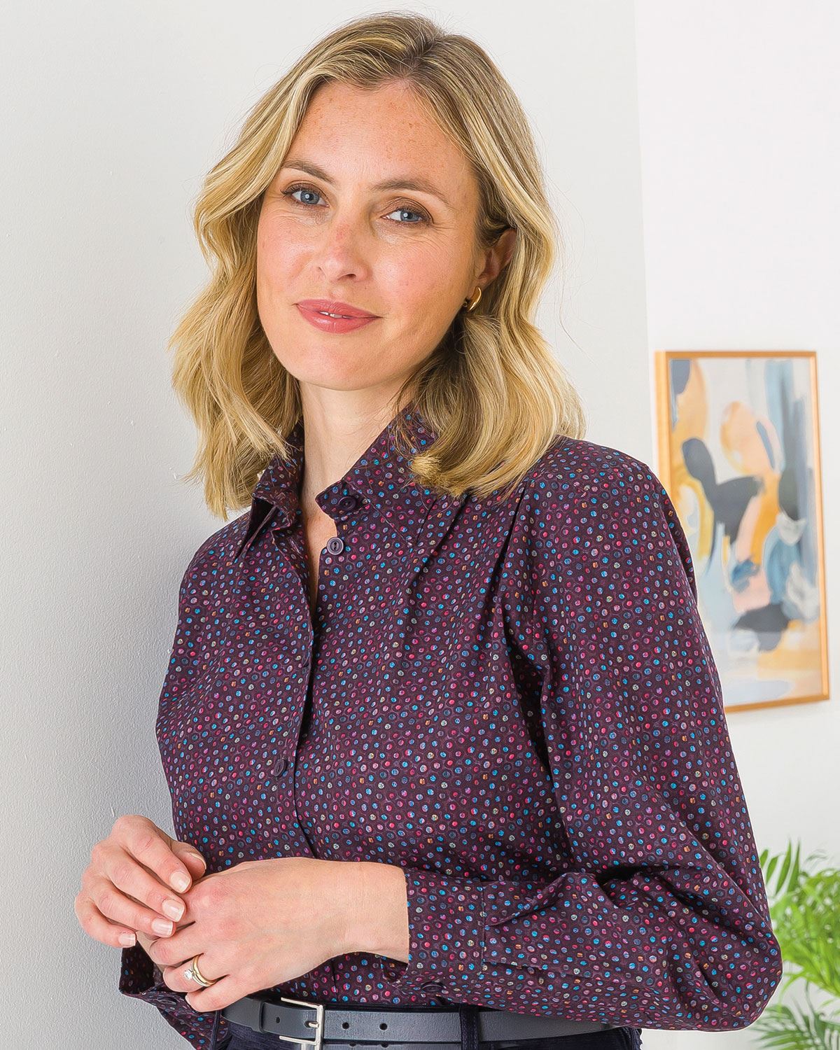 Delia Patterned Long Sleeve Cotton Poplin Blouse - Image 1 - The Classic Boutique