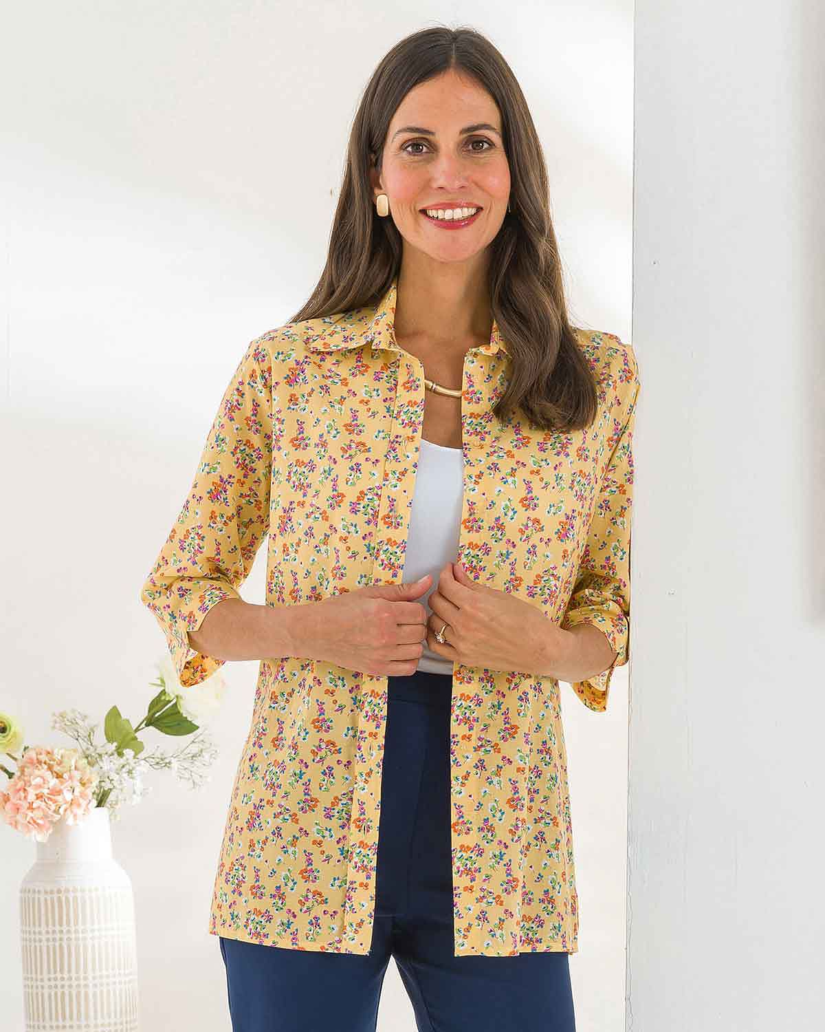 Claire Floral Pure Cotton 3/4 Sleeve Blouse - Image 2 - The Classic Boutique