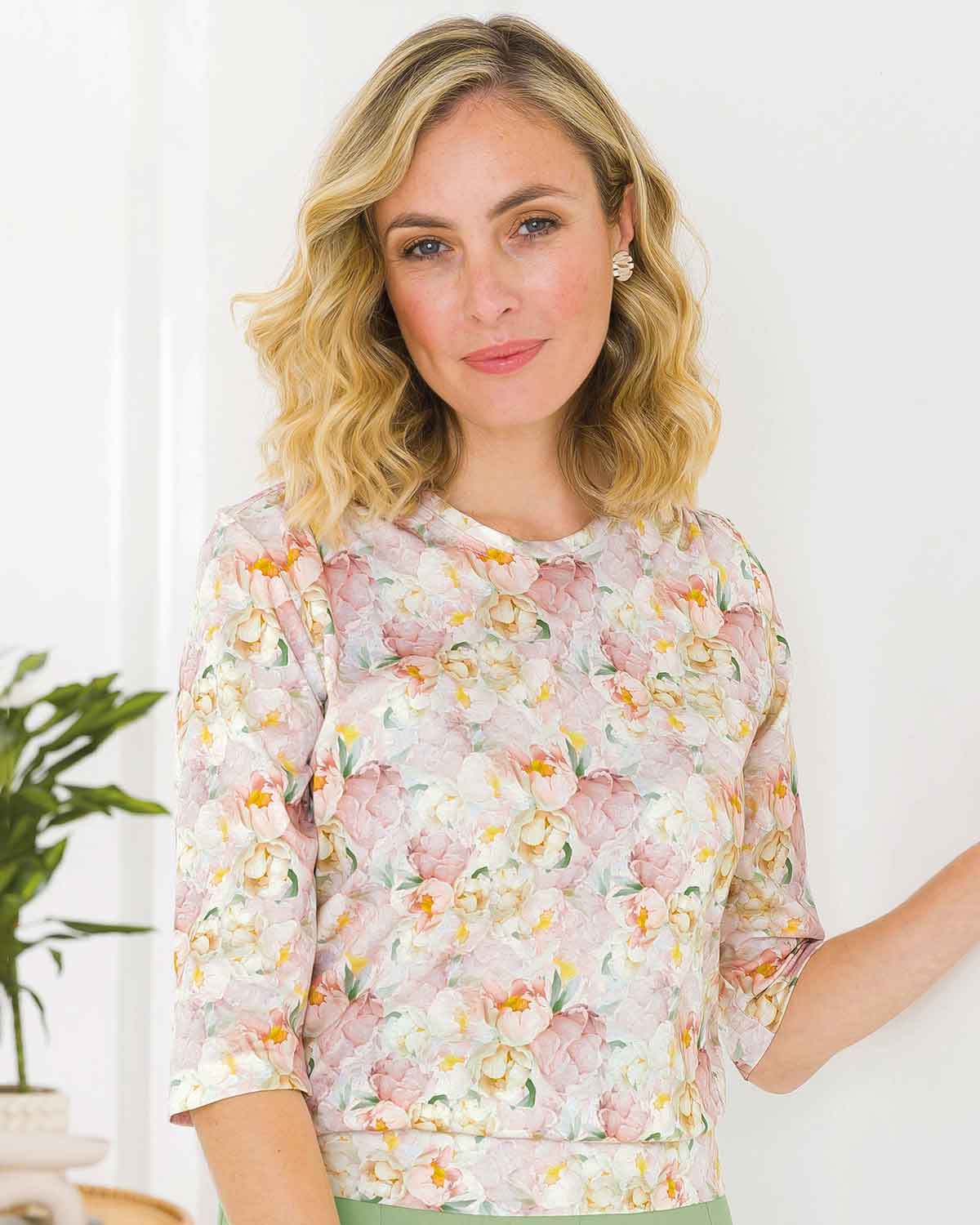 Melody Floral Cotton 3/4 Sleeve Blouson Top - Image 1 - The Classic Boutique