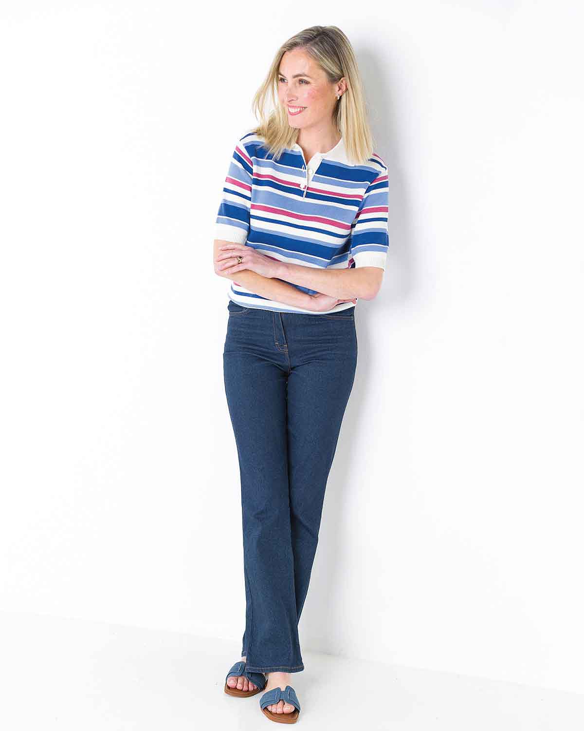 Dollie Luxury Knit Striped Cotton Sweater - Navy,Blue,Red,White - Image 2 - The Classic Boutique
