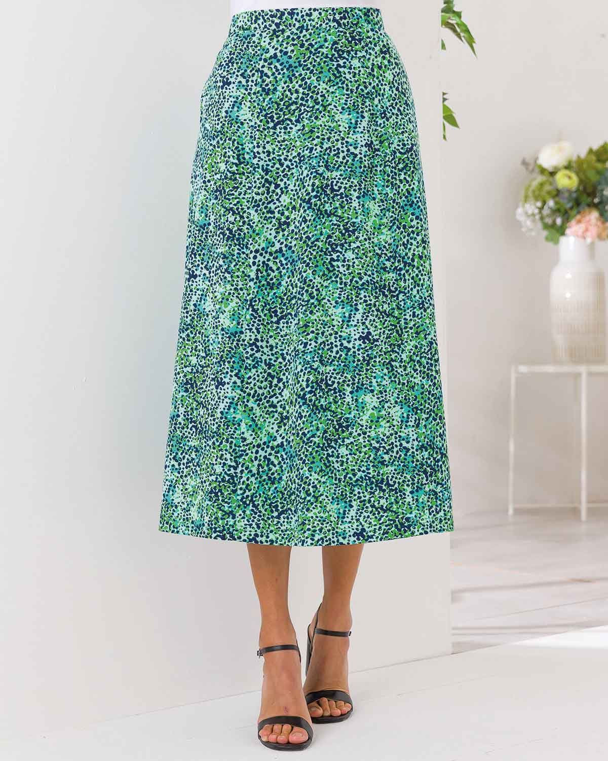 Talia Patterned Pure Cotton Pull On Skirt - Image 1 - The Classic Boutique