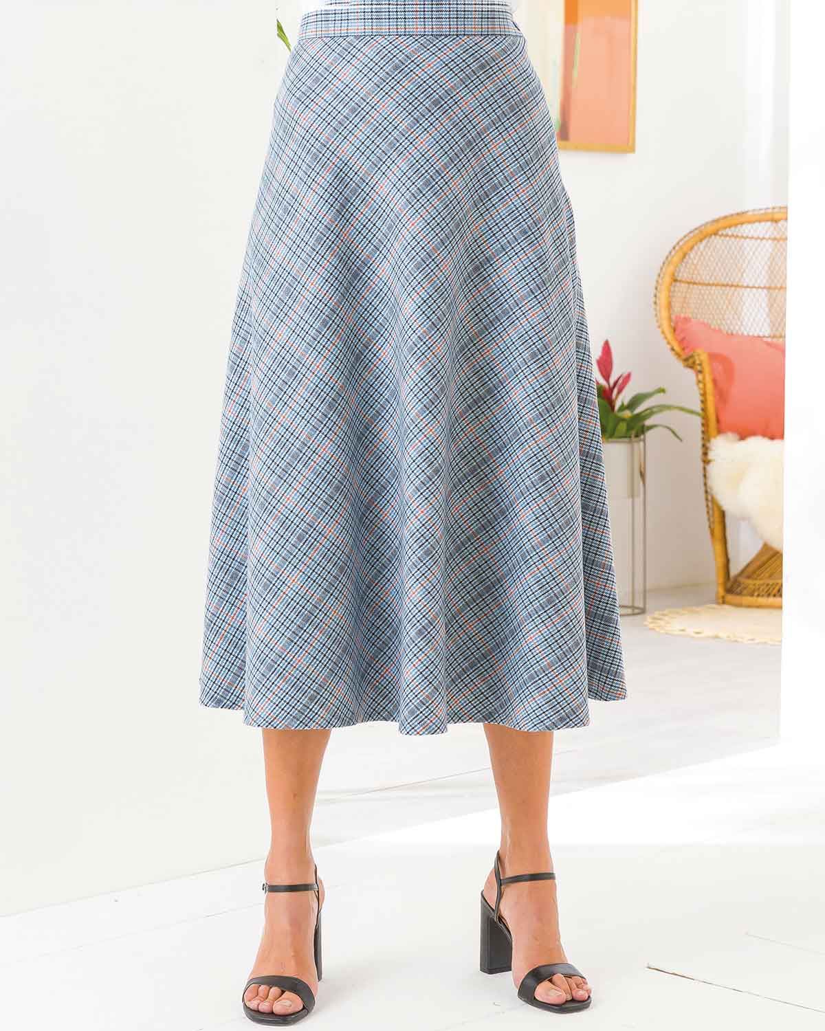 Torquay Wool Blend Checked Fully Lined Skirt - Image 1 - The Classic Boutique