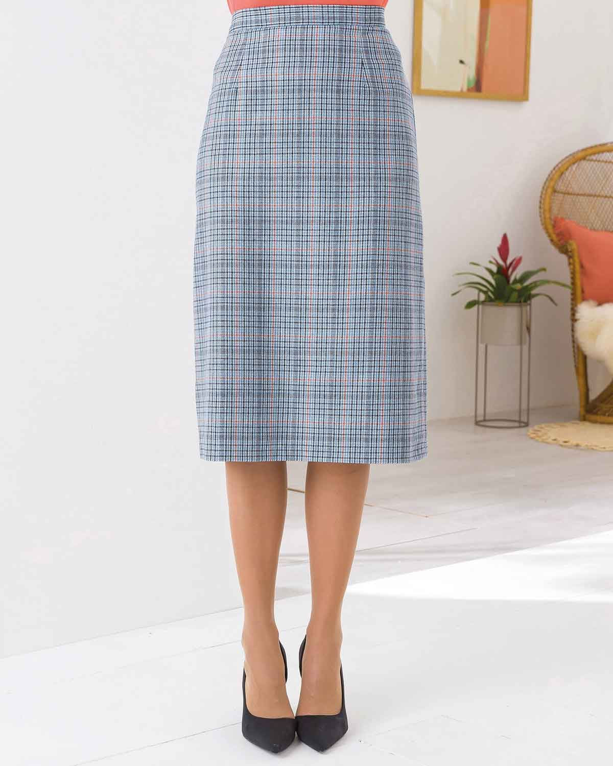 Torquay Wool Blend Checked Straight Skirt - Image 1 - The Classic Boutique