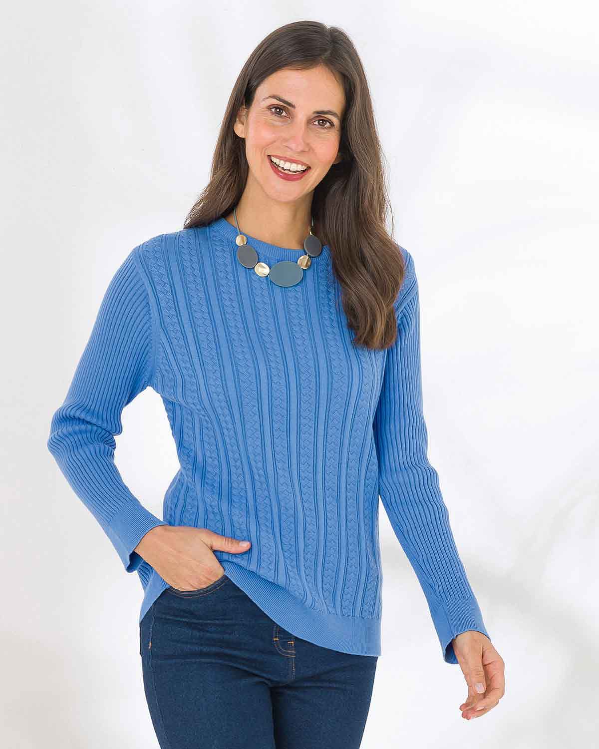 Cotton Aspen Cable Detail Jumper - Blue - Image 1 - The Classic Boutique