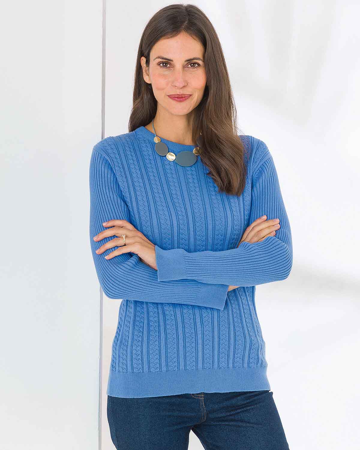 Cotton Aspen Cable Detail Jumper - Blue - Image 2 - The Classic Boutique