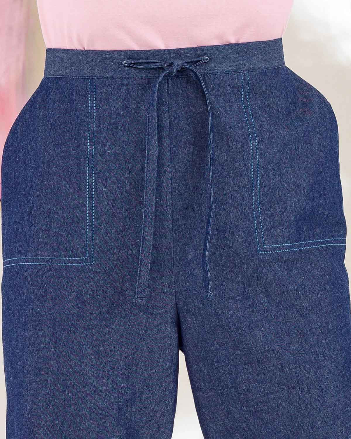 Tamara Pure Cotton Pull On Trousers - Blue - Image 3 - The Classic Boutique