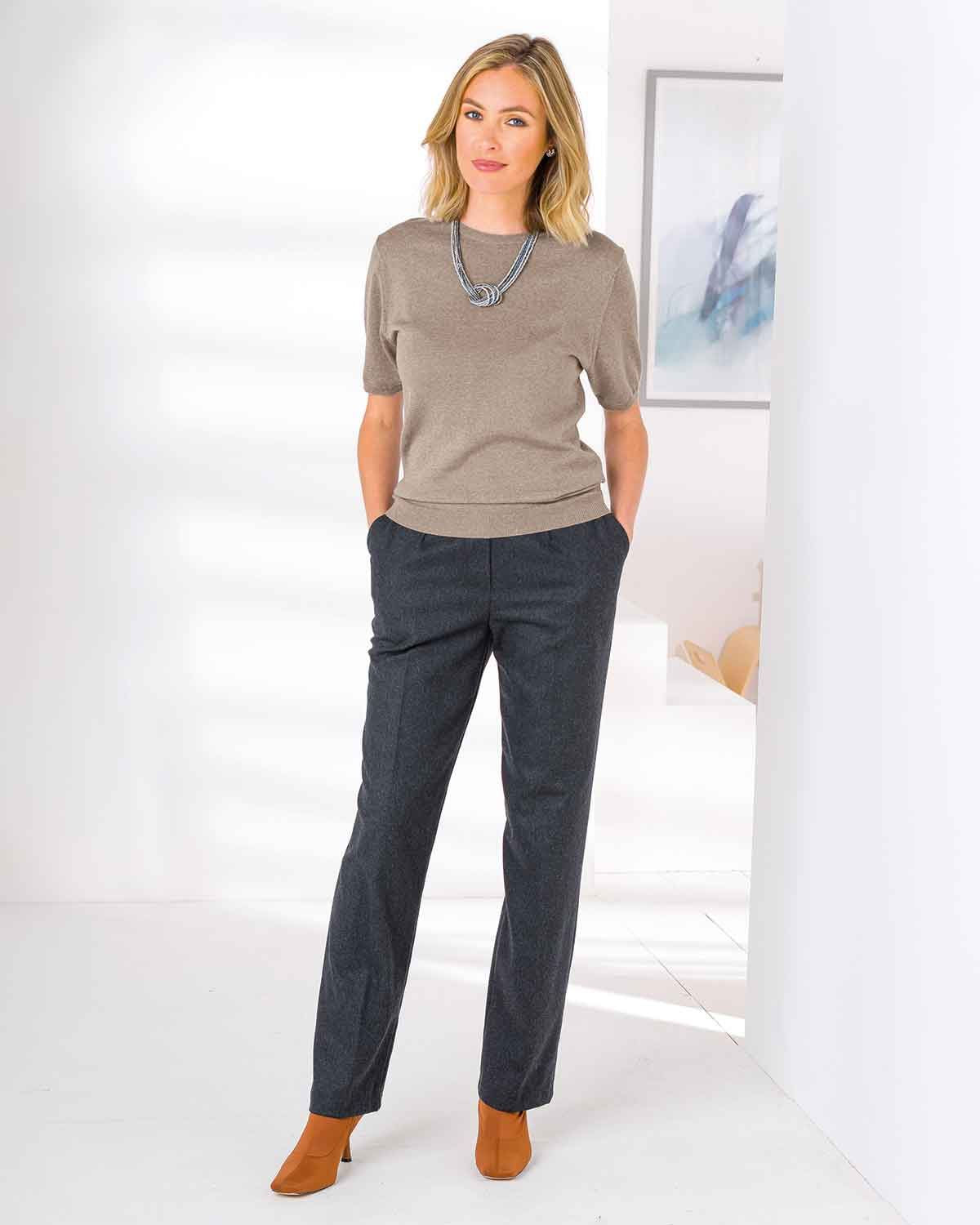 Ladies Flannel Trousers - Charcoal - The Classic Boutique