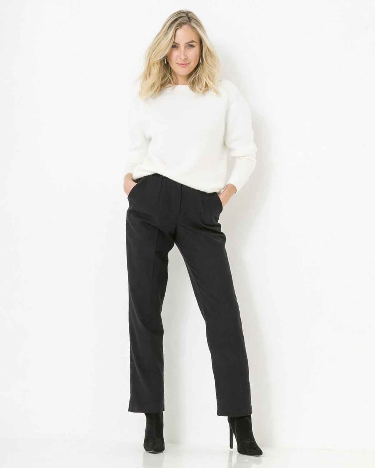 Ladies Flannel Trousers - Black - The Classic Boutique