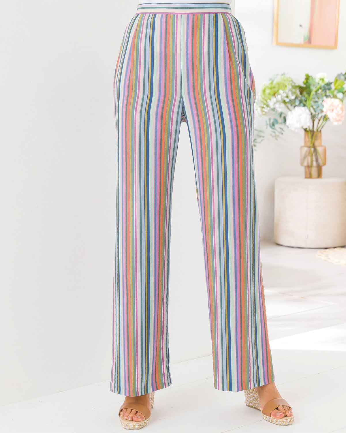 Lulu Pure Tencel Pull On Striped Trousers - Image 1 - The Classic Boutique