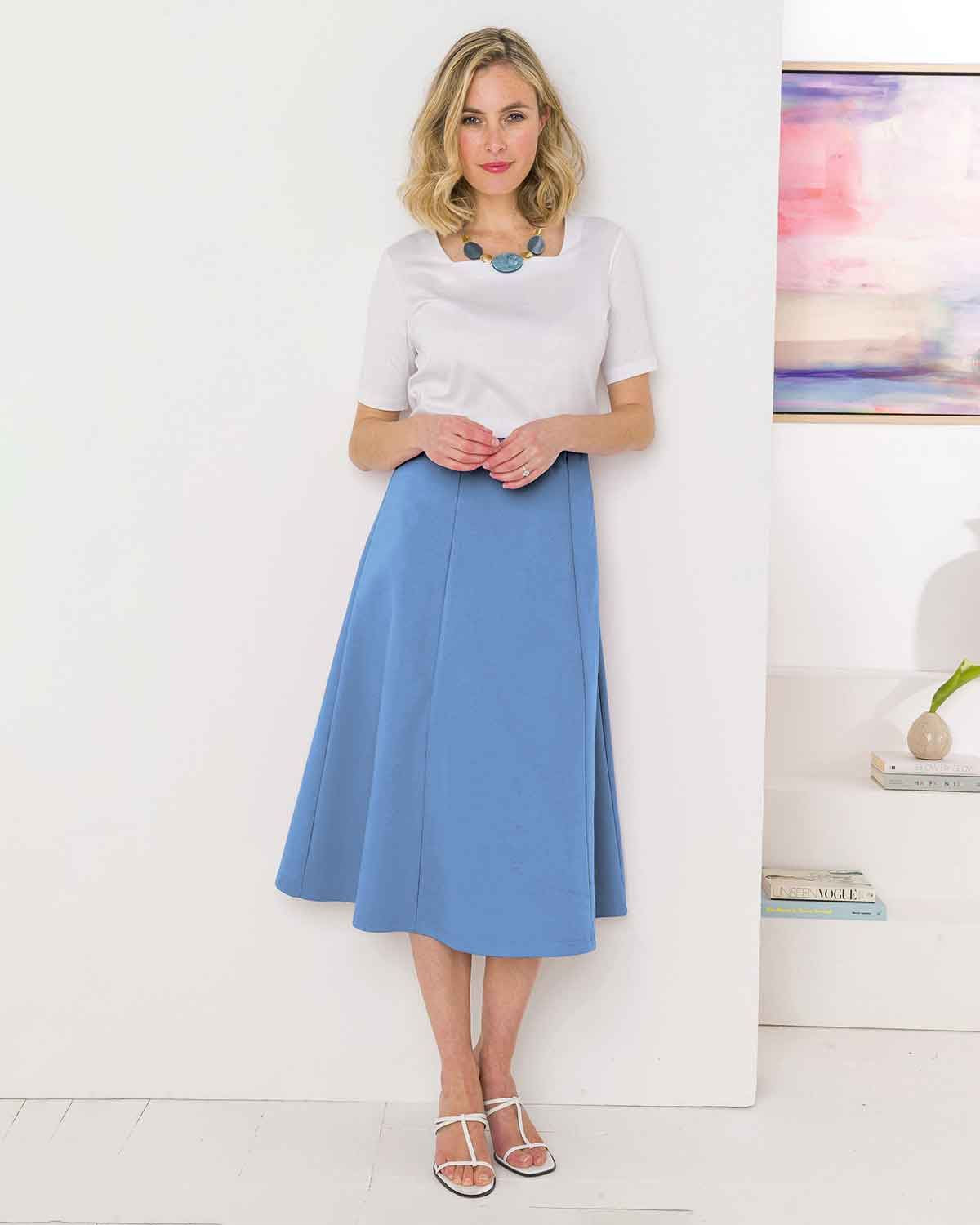 Easycare Pull On Skirt - Cornflower - The Classic Boutique