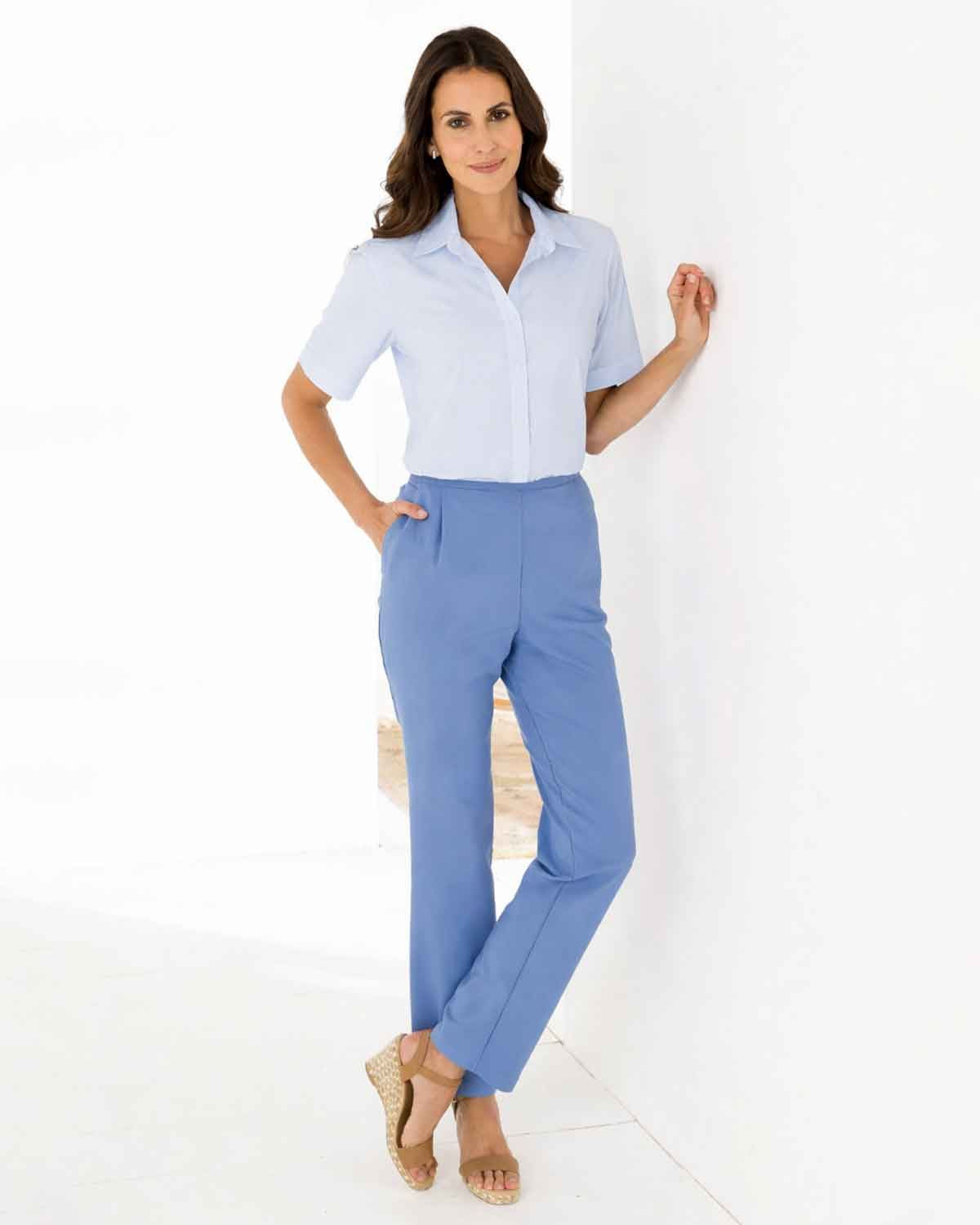 Easycare Pull On Trousers - Cornflower - The Classic Boutique
