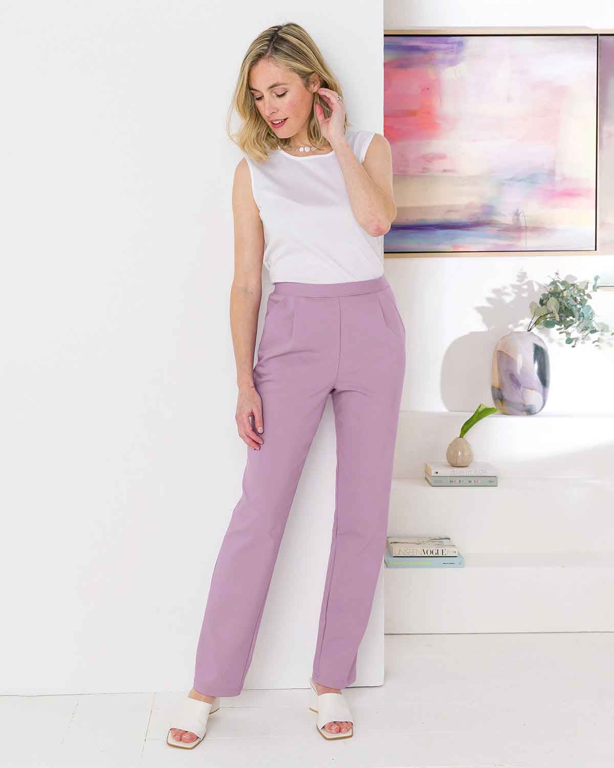 Easycare Pull On Trousers - Lilac - The Classic Boutique