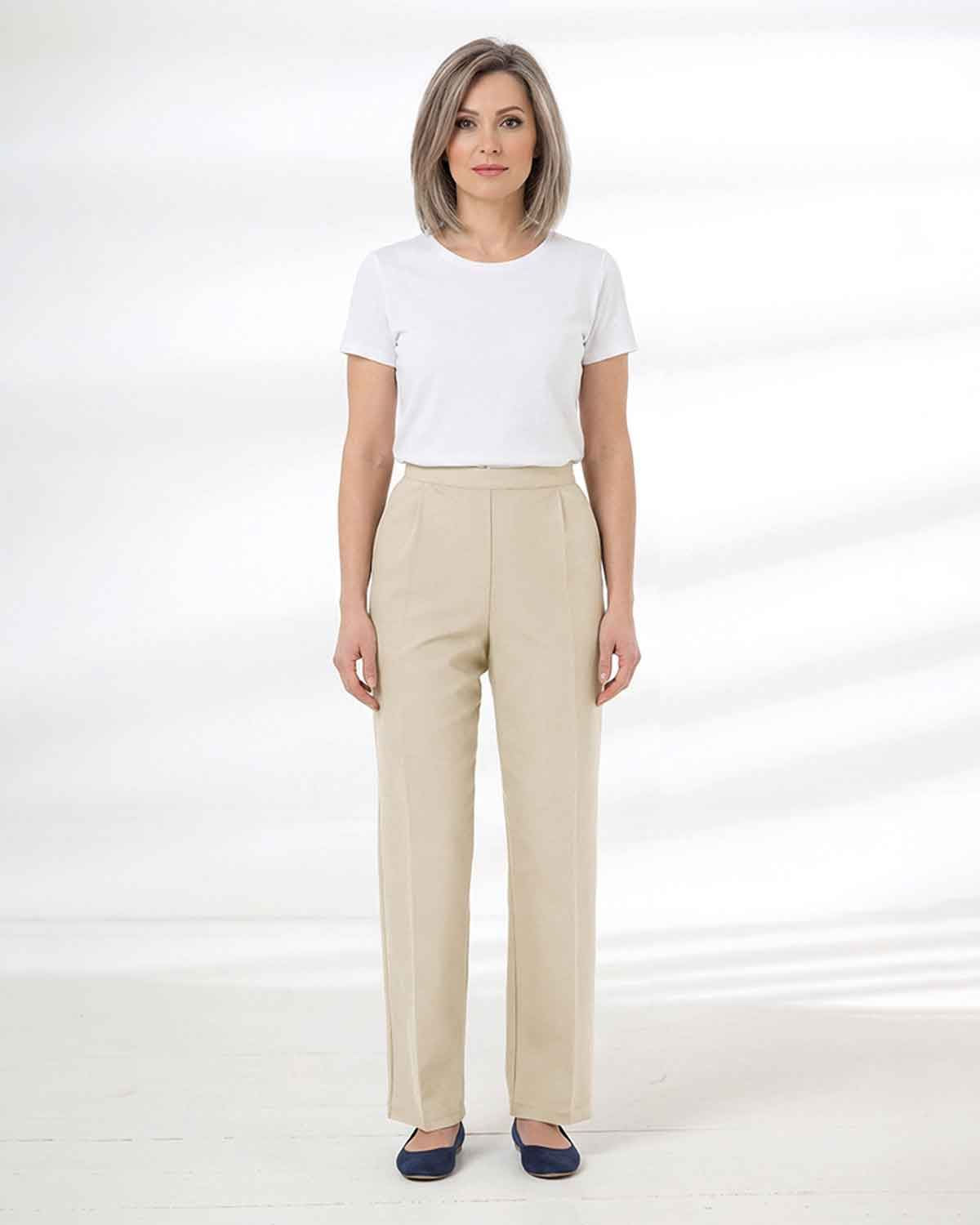 Easycare Pull On Trousers - Stone - The Classic Boutique