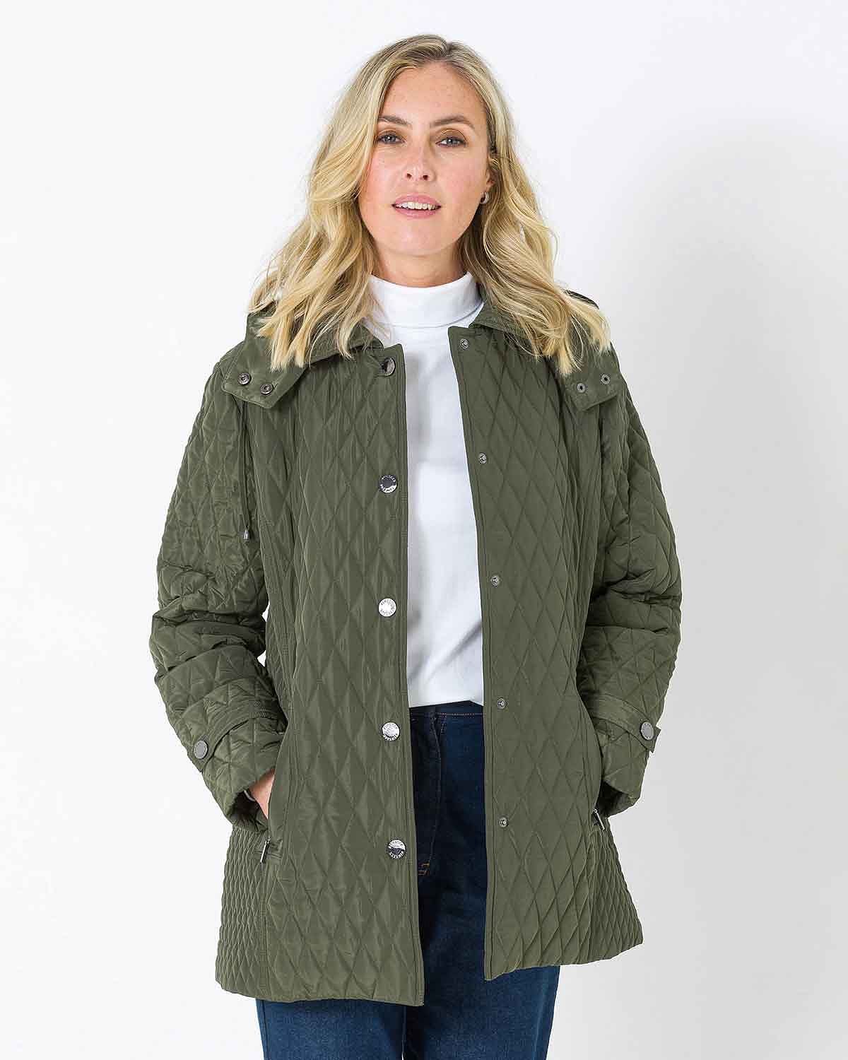 Winifred Quilted Coat - Olive - Image 2 - The Classic Boutique