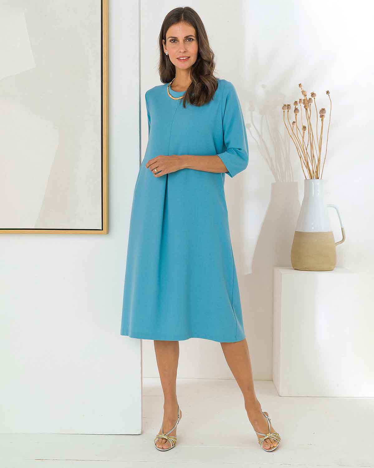 Alona Pull On 3/4 Sleeve Dress - Aqua - Image 2 - The Classic Boutique