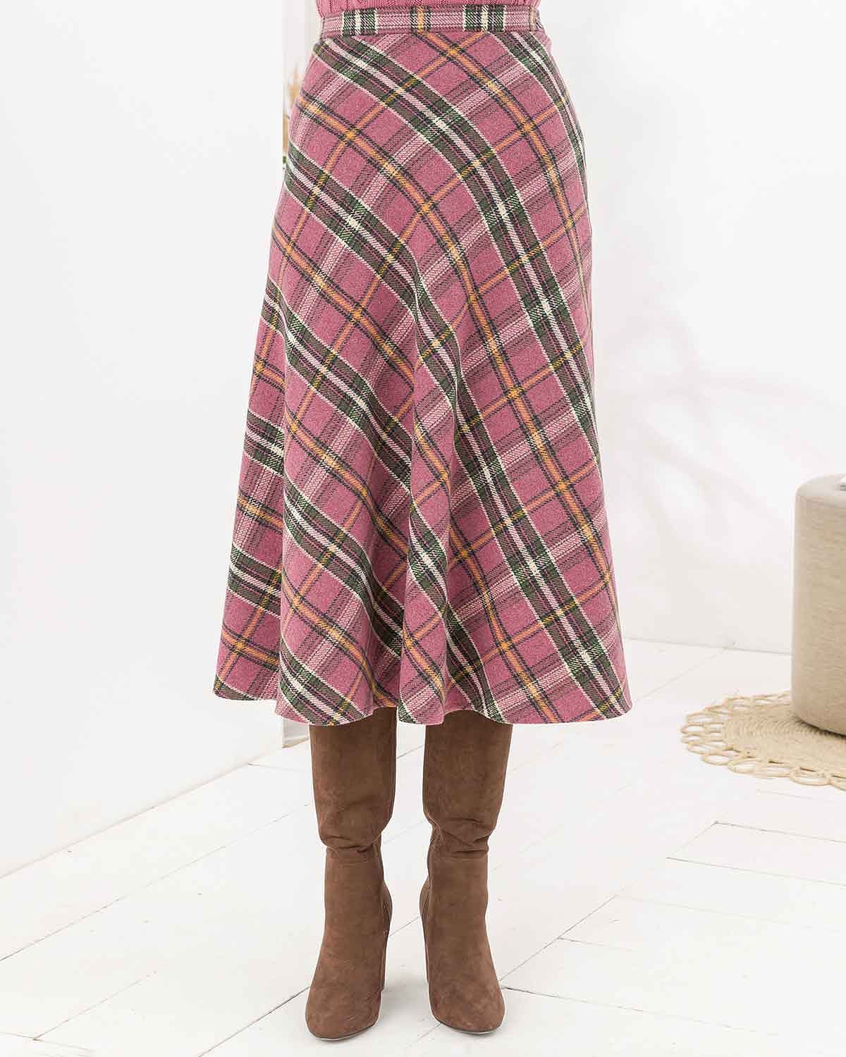 Earlston Wool Blend Checked Lined Bias Skirt - Image 1 - The Classic Boutique