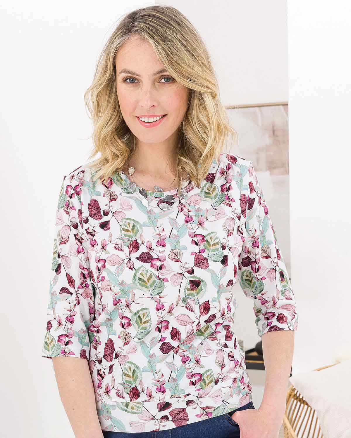 Bonnie Patterned 3/4 Sleeve Blouson Top - Image 1 - The Classic Boutique