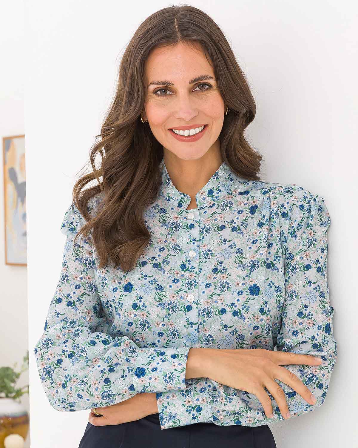 Patty Floral Tencel Long Sleeve Blouse - Image 1 - The Classic Boutique