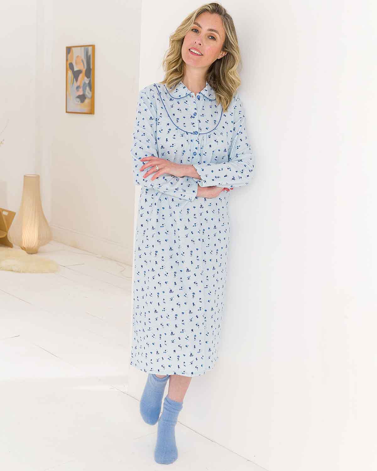 Slenderella Constance Long Sleeve Cotton Nightdress - Image 1 - The Classic Boutique