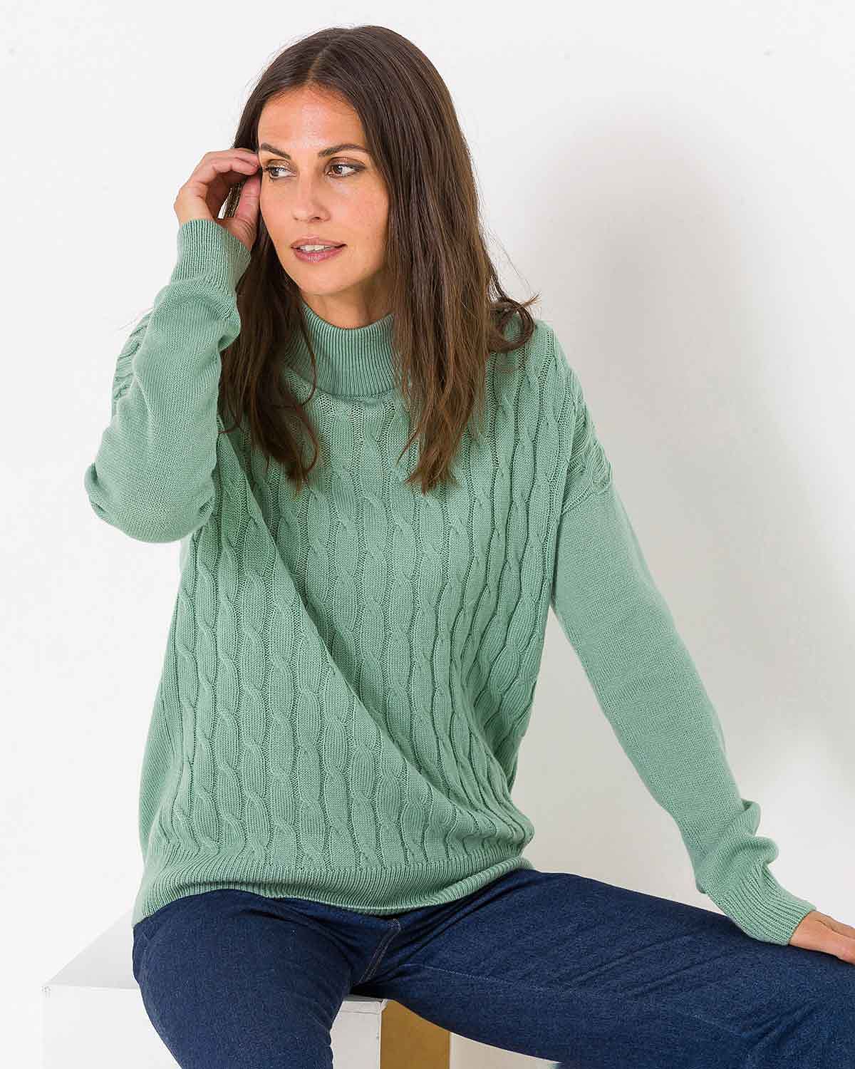 Wool Mix Sukie Cable Jumper - Fern - Image 1 - The Classic Boutique