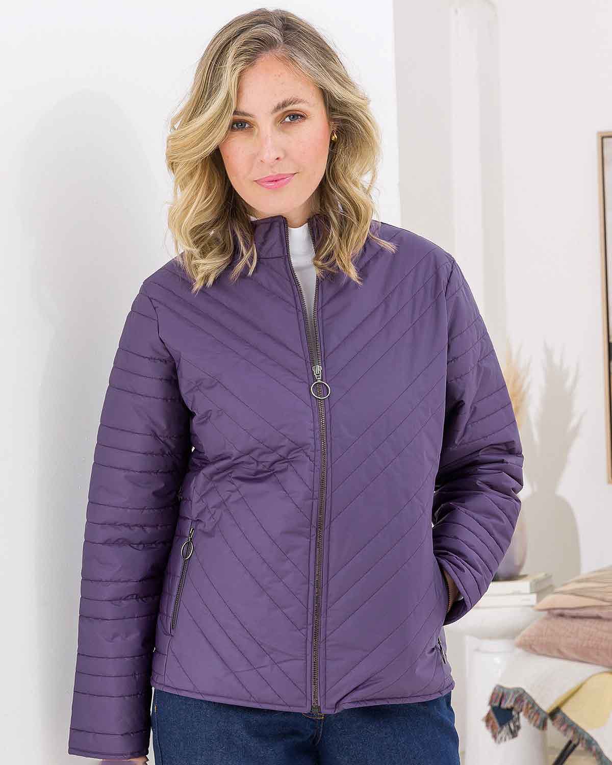 Quilted Showerproof Padded Jacket - Wineberry - The Classic Boutique