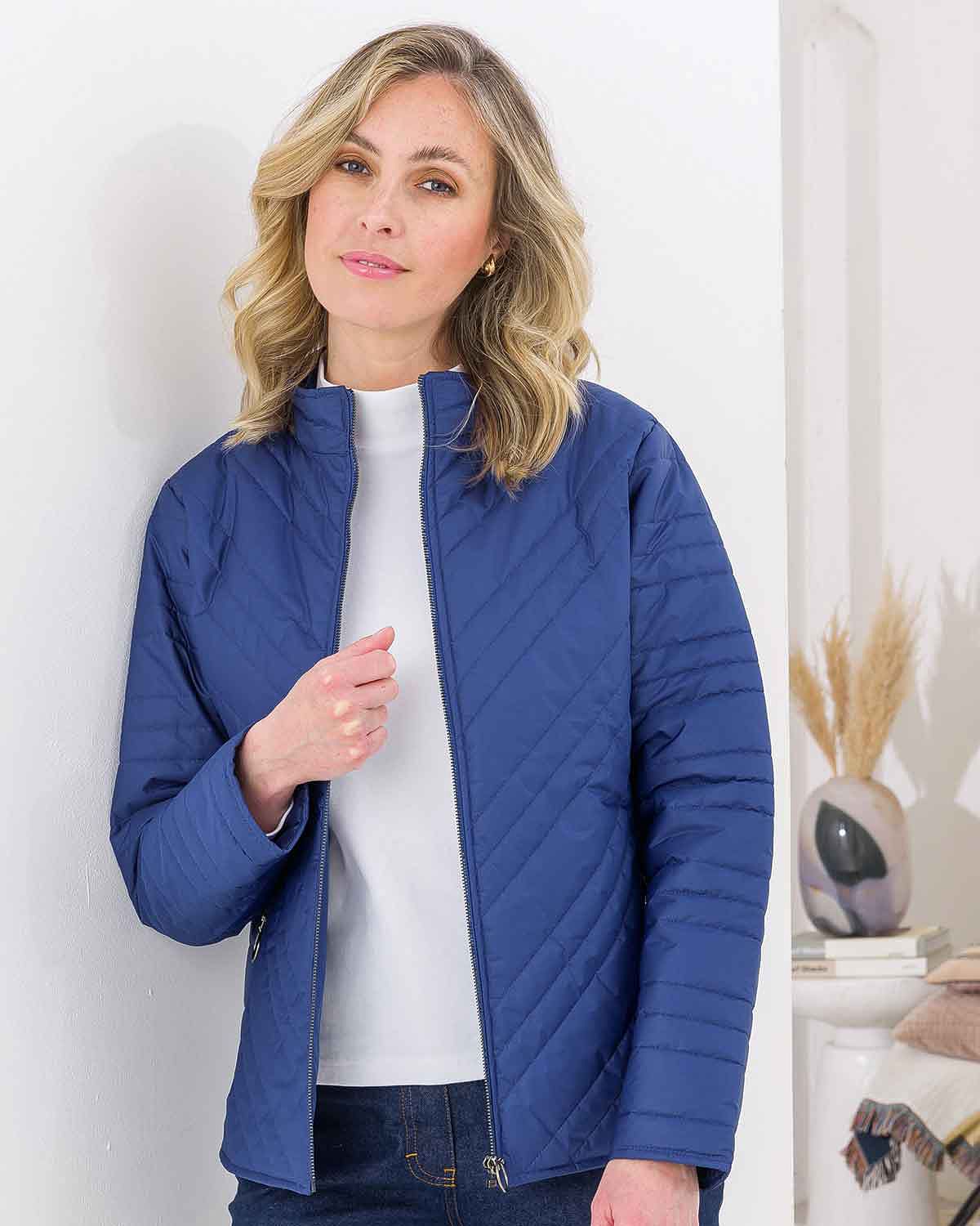 Quilted Showerproof Padded Jacket - Blue - The Classic Boutique