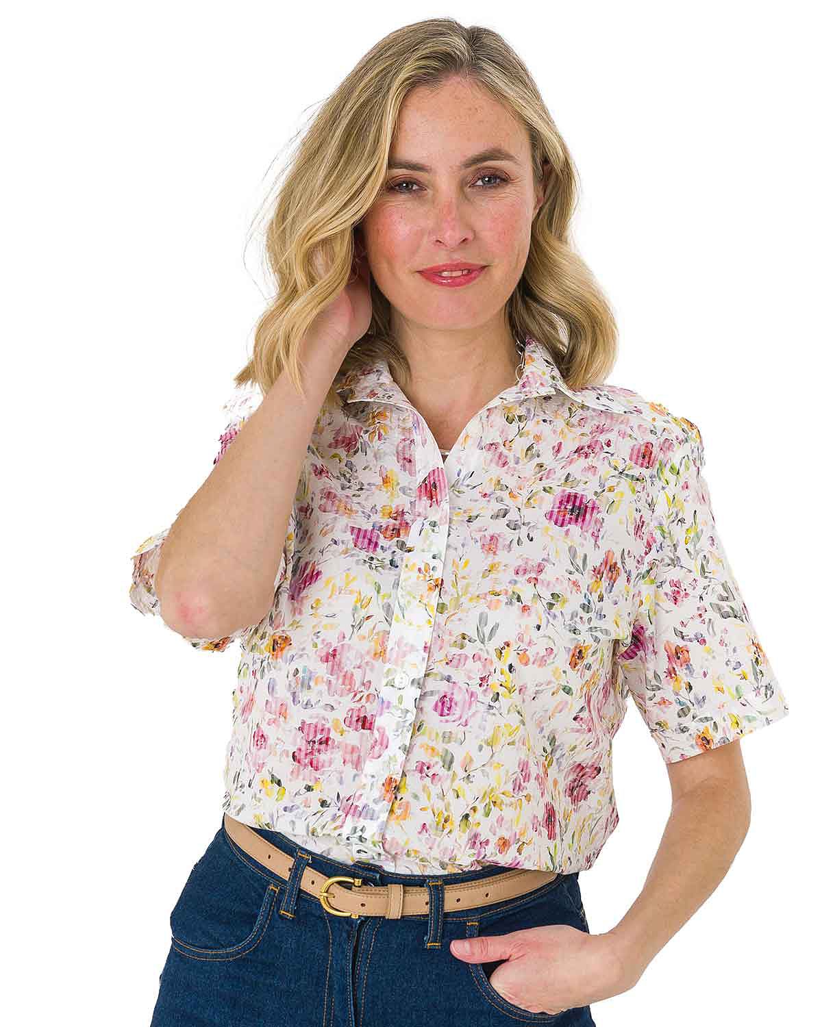 Eedie Floral Pure Cotton Short Sleeve Blouse - Image 2 - The Classic Boutique