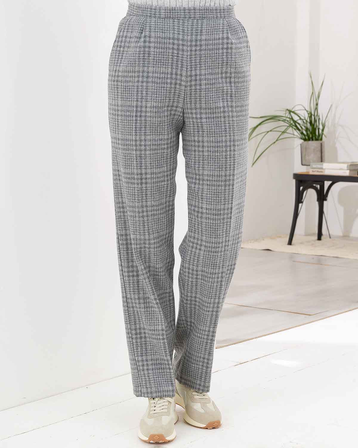 Glendale Checked Wool Blend Pull On Trousers - Image 1 - The Classic Boutique