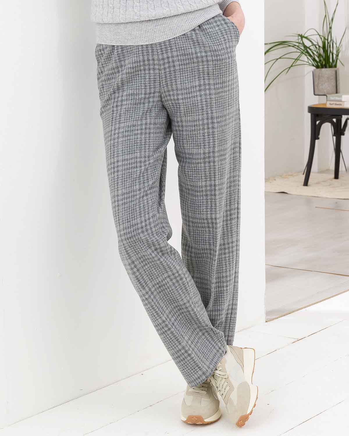 Glendale Checked Wool Blend Pull On Trousers - Image 2 - The Classic Boutique